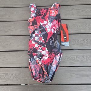 TYR Women's Girl Laguna Maxfit Durafast Swimsuit Red/black Sz 26 New